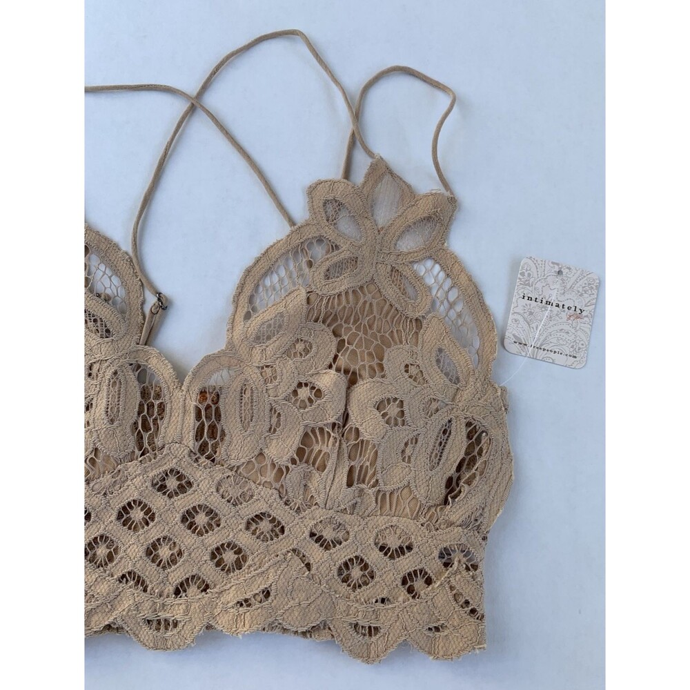 Free People Adella Bralette XS Fairycore Boho NWT Beige Tan - Picture 2 of 9